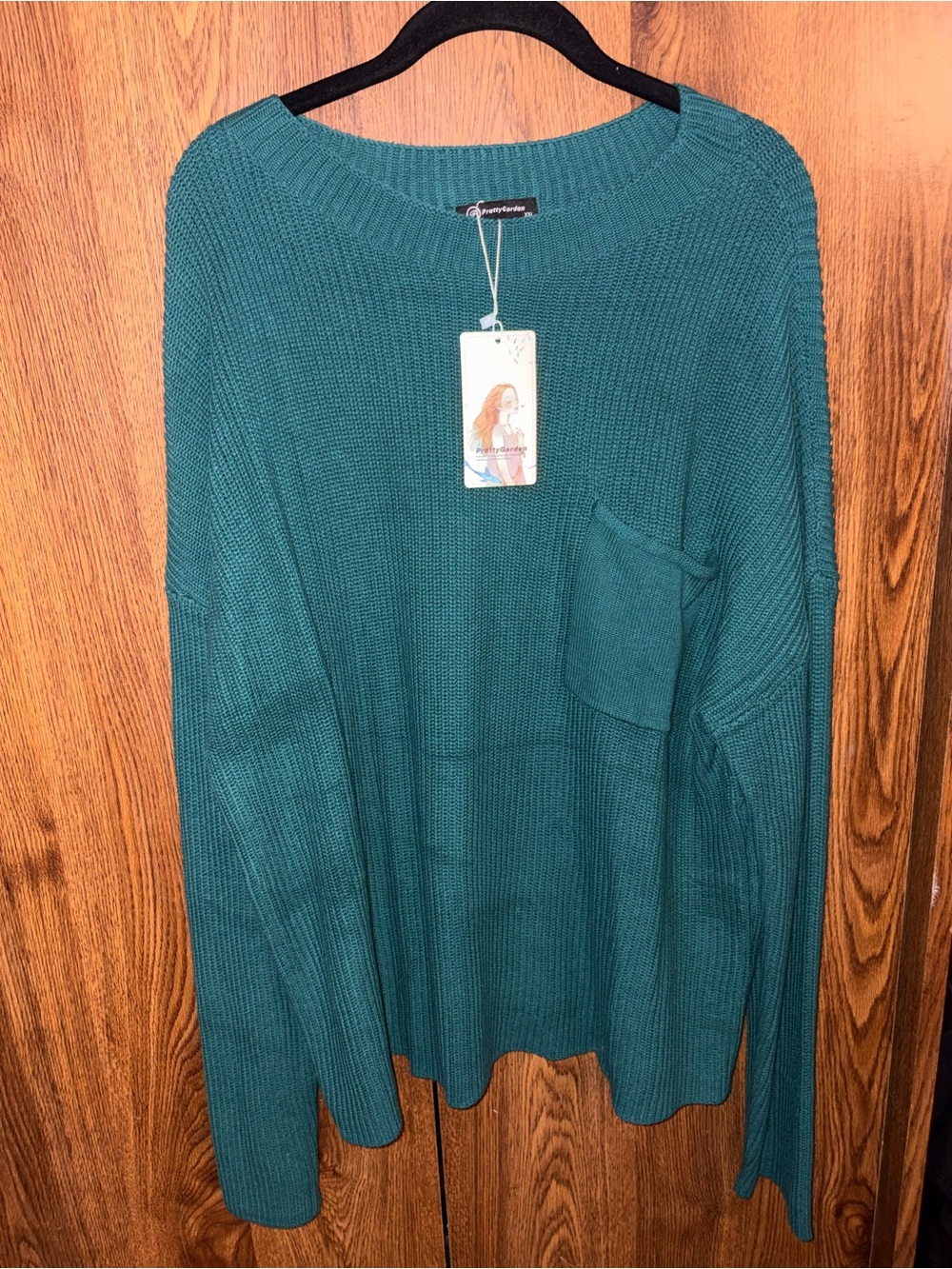 Oversized Teal Knit Pocket Sweater - Women’s Cozy Pullover